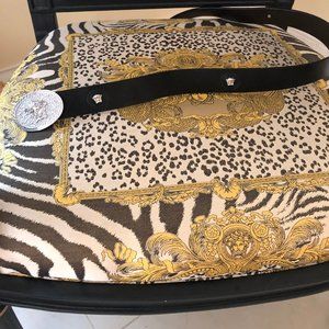 Versace Silver Buckle and Silver Medusa Studs Belt